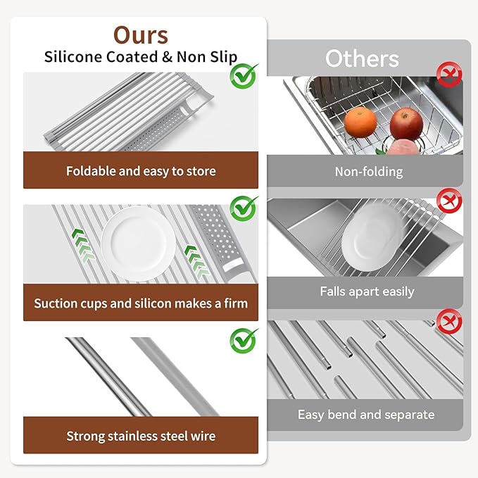 Route Kitch Roll Up Dish Drying Rack, Silicone All Inclusive Portable Drainer for Kitchen Sink Counter
