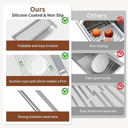 Route Kitch Roll Up Dish Drying Rack, Silicone All Inclusive Portable Drainer for Kitchen Sink Counter