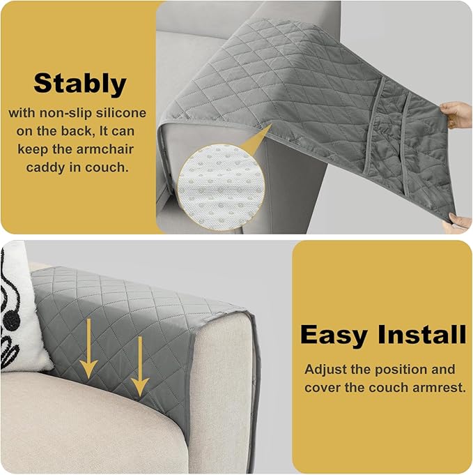 Gloserin Remote Control Holder for Recliner,Armchair Caddy,Non Slip Sofa Armrest Storage Organizer for Recliner Couch with 6 Pockets for TV Remote,Cell Phone,Magazine (Grey)