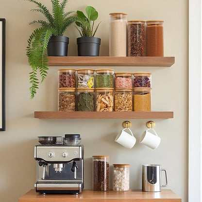 ComSaf Glass Spaghetti Pasta Storage Container with Lids 2 Qt Set of 3, Tall Clear Airtight Food Storage Jar with Wood Cover Kitchen Pantry Storage Container for Noodles Flour Cereal Coffee Beans