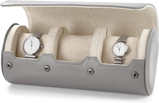 Oirlv Luxury Leather Watch Organizer Case Watch Box for Mens Jewelry Gift Box for Birthday Fathers Day Anniversary(3 slots, Grey)