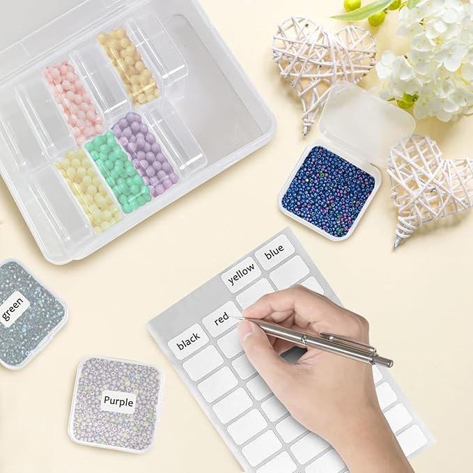 Guyuyii 15 Pcs Bead Storage Containers with Labels | BPA-Free Clear Plastic Organizer Box with Hinged Lid for Earrings, Jewelry, Diamond Painting | Portable & Easy-Open for Fishing Hooks & Small Parts