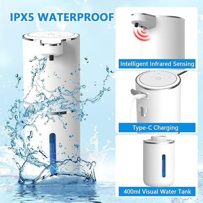 Automatic Soap Dispenser Touchless, USB Rechargeable Automatic Liquid Soap Dispenser, 12.8oz/380mL, 4 Level Adjustable, 1500mAh Smart Wall Mounted for Bathroom Kitchen Dish/Hand Soap