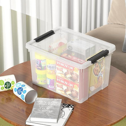 Sandmovie 6 Pack 22 Quart Plastic Clear Storage Box with Wheels, Plastic Latching Bins with Lids