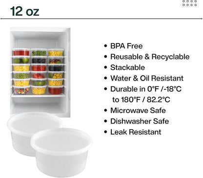 ProTakeOut 12oz [32 set] Heavy Duty Plastic Deli Container | BPA-Free Food Storage with Airtight Leak‑Proof Lids | Microwave, Freezer & Dishwasher Safe – Stackable, Bulk Reusable Soup & Meal Prep Tub