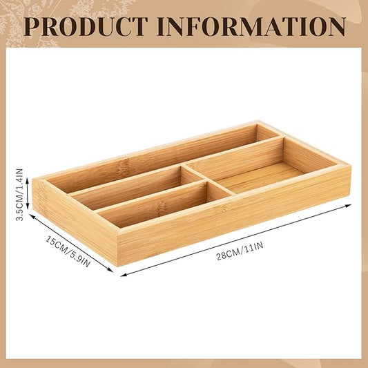 Weysat Irregular 4 Slots Bamboo Wood Desk Drawer Organizer 11"x6" Office Desk Organizer Tray Drawer for Office Supplies Makeup Jewelry Vanity