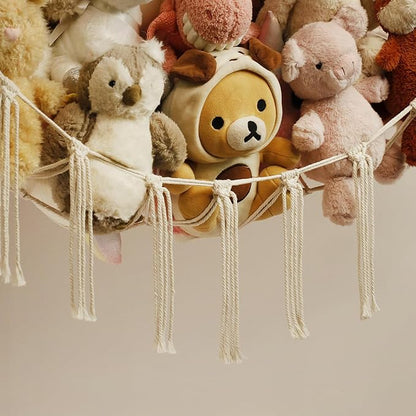Stuffed Animal Storage Hammock or Net Corner - Large Toy Hammock Net for Stuffed Animals Room Decor - Cute Stuff Animal Organizer Plush Holder - Kids Baby Nursery Essentials Wall Bedroom Home Decor