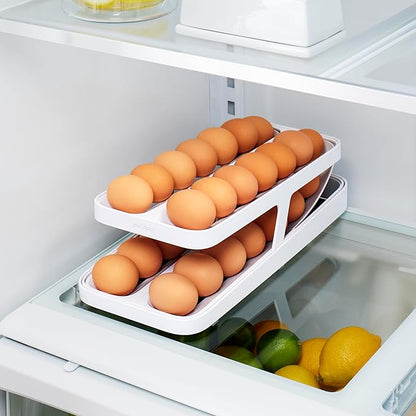 YouCopia RollDown® Egg Dispenser, Rolling Eggs Dispenser and Organizer for Refrigerator Storage, Double Track