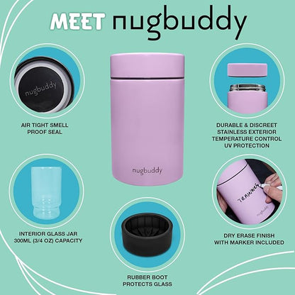 Airtight Storage Container - Vacuum Sealed Insulated w Nested Glass Jar - UV Protection, Temperature Controlled Stainless - Stays Fresh - Whiteboard Finish w Marker Included - 300 ml (3/4 Oz)