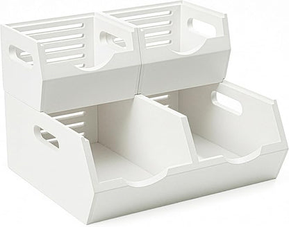 HOMESTEAD Stackable Solid Wood Storage Bins for Kitchen Pantry & Countertop, Ventilated Potato and Onion Basket Organizer with Handles, Wooden Produce Storage Containers, 3-Pack, White