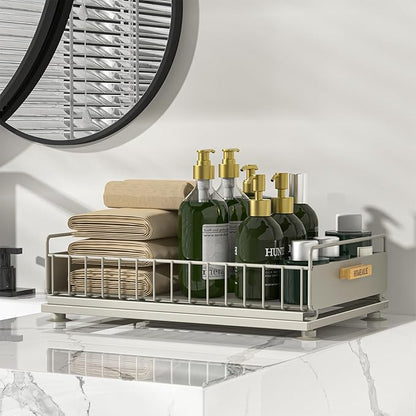 Under Sink Organizer, Single Tier Metal Pull Out Sliding Drawer Shelf for Kitchen Bathroom Cabinet Storage, Sturdy Rack – Gray