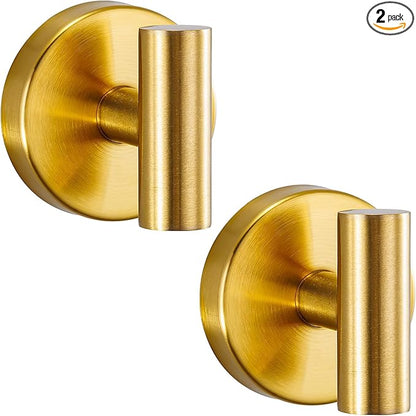 warlve Suction Cup Hooks No Drill Stainless Steel Shower Hooks Towel Hook Robe Hook Heavy Duty on Smooth and Non-Porous Surfaces in Bathrooms Kitchen Bedroom (2, Brushed Gold)