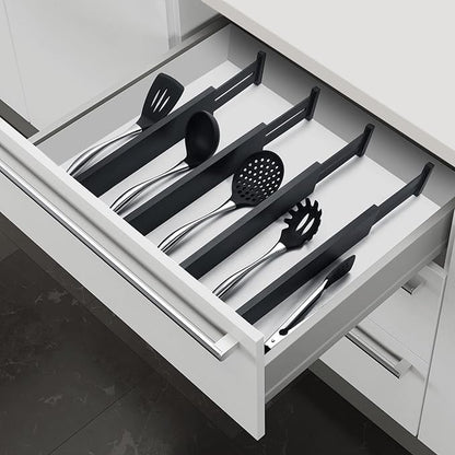 4 Pack Bamboo Drawer Dividers 2.6" High, Adjustable Length from 12 Inch to 17 Inch, Expandable Kitchen Drawer Organizer Separators for Clothes, Kitchen, Bedroom, Dresser, Office (Black)