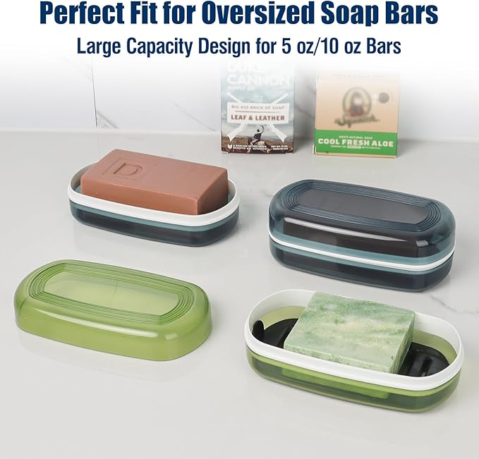 AIMAIAIMAI Shampoo Bar Holder Travel Case for Two Bars – Compatible with Kitsch Solid Shampoo & Conditioner Bars, Large Soap Container for Bathroom or Travel (Green Style A-Large)