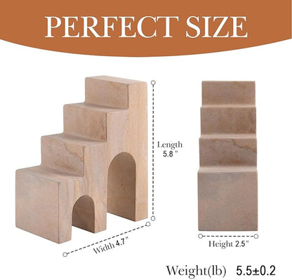 Natural Marble Book Ends for Shelves, Decorative Stone Bookends for Heavy Books, Aesthetic Castle Book Holder/Stopper for Chic Home, Office, or Library Decor, Ideal for Any Bookshelf, Set of 2