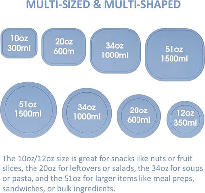 100% Silicone Food Storage Containers with Lids, 8 Pack, 10oz to 51oz, Reusable Leakproof Nesting & Stackable Silicone Bento Lunch Box, Microwave Freezer Dishwasher Oven Safe, BPA Free, Slate Blue