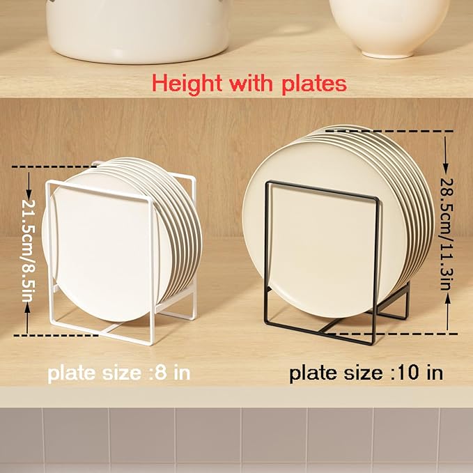 Hikinlichi Metal Drying Rack, 3 Pack Inside Cabinet Plate Holders Organizers, Upright Dish Racks for Countertop and Cupboard, Large Capacity, Black (20x16x11.5 cm Each)