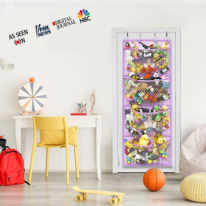 Honeyera Plush Storage (Patent Pending) - Plush Hammock Net Over Door Organizer for Stuffies, Baby Accessories, Toy/Hammock Hanging Storage Big Girls Toddler Large Bag Animals (Purple)