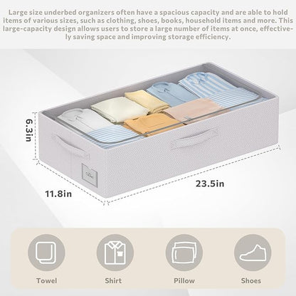 CYhom 3Pcs Under Bed Storage Bins with Metal Frame - Shoe Organizer for Closet with Clear Cover Oxford Fabric Sturdy Underbed Container Foldable Stackable Clothes Organizer (Grey, 23.5x11.8x6.3)