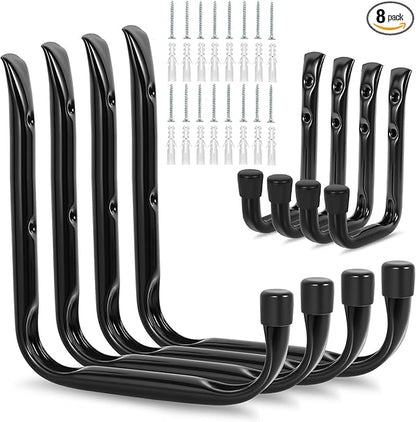 8-Pack Heavy Duty Garage Hooks for Hanging 50 lbs, 8” & 3.5” J Utility Hooks for Garage, Large Metal,Heavy Duty, Black