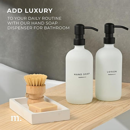 MaisoNovo Soap Dispenser 3-Piece Set | 16.9oz White Bottles Black Plastic Pumps with Ceramic Tray