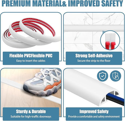 Floor Cord Covers for Wires 20FT Cable Hider Wire Coverr Self Adhesive Cord Hider Floor for Offices, Homes, Workshops, Warehouses Cable Cavity 0.47" W x 0.27" H