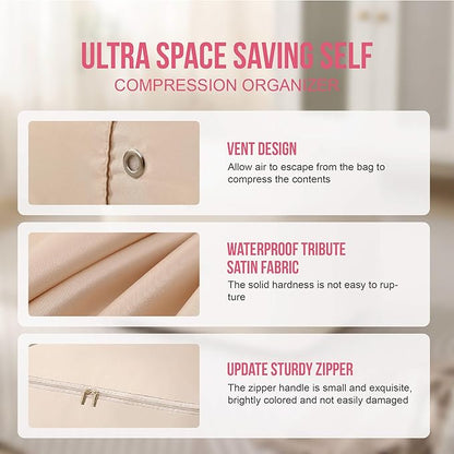 Ultra Space Saving Self Compression Organizer,Packing Cubes,Waterproof And Moisture-Proof,High Capacity,For Blankets Clothes Duvet Comforter（Pink 21.2 * 16.2 * 23.6 In-2pcs）