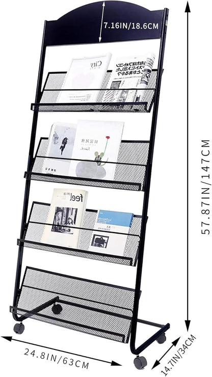 Yinghao Floor Standing Magazine Rack, 4 Layer Iron Magazine Rack Floor, Suitable for the Display of Brochures or Documents in Exhibitions, Shopping Malls, Hospitals, Offices