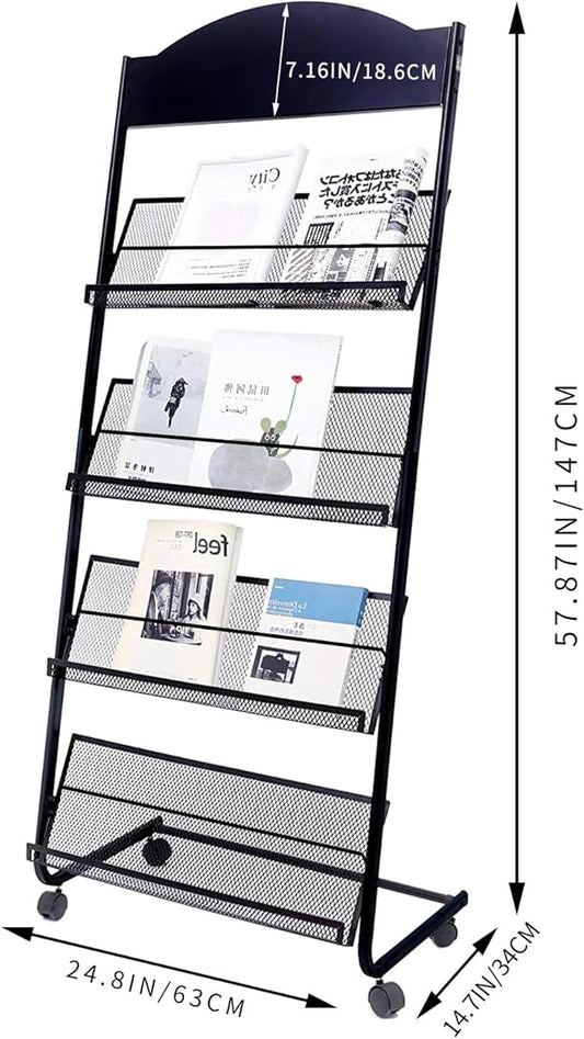 Yinghao Floor Standing Magazine Rack, 4 Layer Iron Magazine Rack Floor, Suitable for the Display of Brochures or Documents in Exhibitions, Shopping Malls, Hospitals, Offices