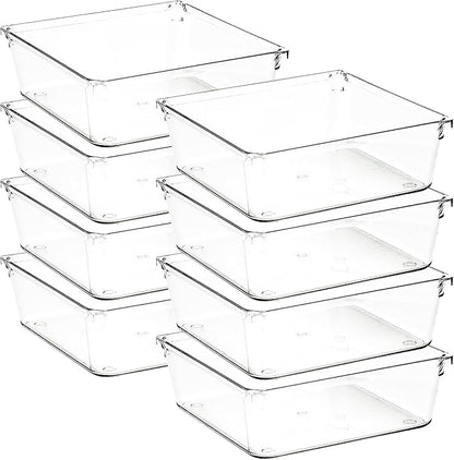 Ravinte Decor 8 Pack Drawer Organizer - 6" X 6" Clear Acrylic Storage Bins with Non-Slip Pads, Versatile Desk Tray for Makeup, Jewelry, Kitchen, Bathroom, and Office Organization