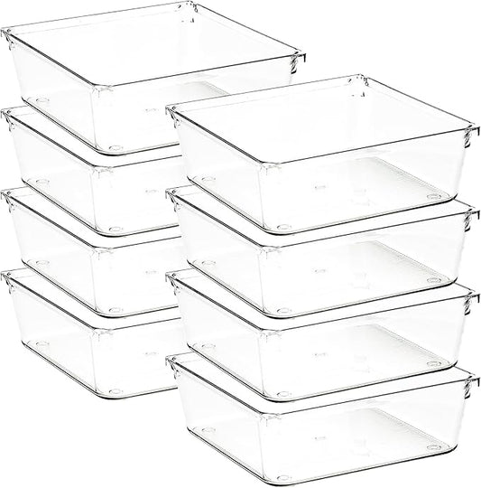 Ravinte Decor 8 Pack Drawer Organizer - 6" X 6" Clear Acrylic Storage Bins with Non-Slip Pads, Versatile Desk Tray for Makeup, Jewelry, Kitchen, Bathroom, and Office Organization