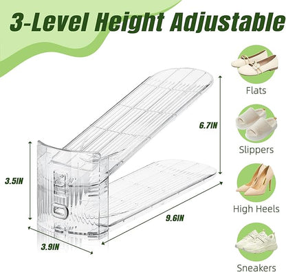 Shoe Slots Organizer,10 Pack Transparent Shoe Stacker Adjustable Shoe Slot Organizer Space Saver Shoe Rack Holder Shoe Storage Organizers for Closet,Transparent