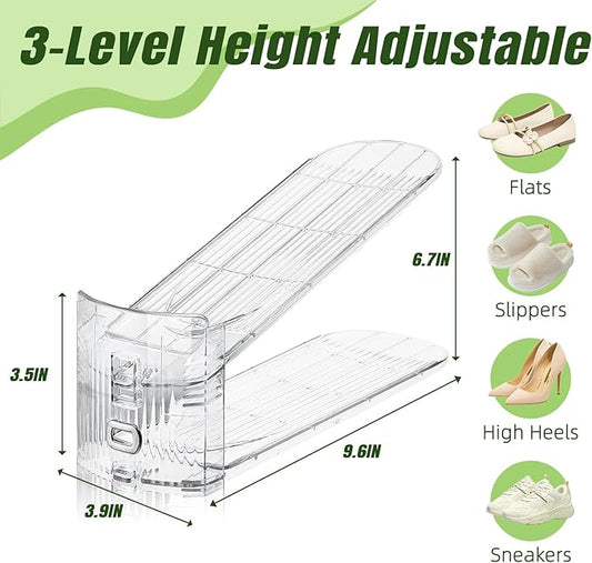 Shoe Slots Organizer,10 Pack Transparent Shoe Stacker Adjustable Shoe Slot Organizer Space Saver Shoe Rack Holder Shoe Storage Organizers for Closet,Transparent