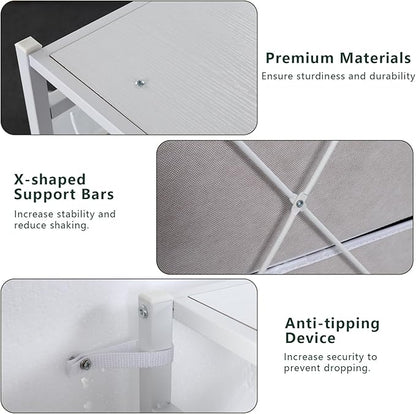 Auromie Clothes Rack with 5 Drawers & 4 Storage Shelves, 59.1W*70.9H Heavy Duty Clothing Rack with 2 Hanging Rods, Wardrobe Closet Organizer System with 5 Hooks, Freestanding Garment Rack (White)