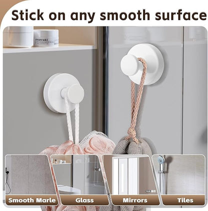 Supopular Reusable Heavy Duty Suction Cup Hooks for Kitchen/Bathroom/Shower - Wet-Proof Hooks for Towels, Robes, Loofah&Wreaths/No Drill Mounting on Glass, Tile, Metal (4, White)