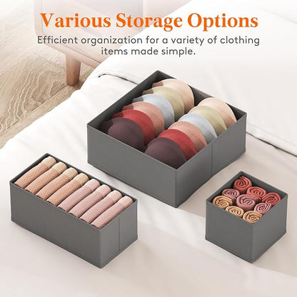 Lifewit 16 Pack Drawer Organizer, Dresser Underwear Drawer Organizer Bins, Foldable Fabric Closet Organizers, Storage Drawer Dividers, Dorm Room Essentials for Clothing, Socks, Towels, Ties Gray