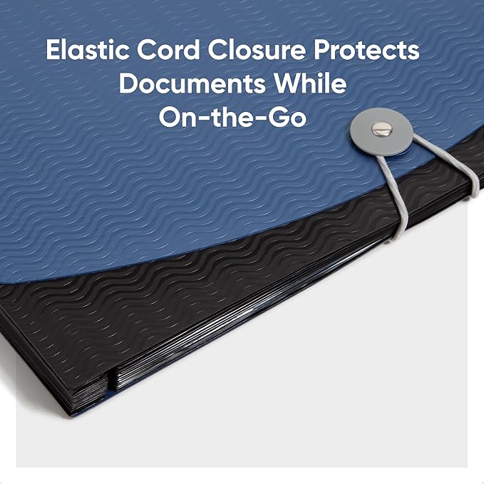 Smead Poly Frequency Expanding File Folders, Flap and Cord Closure, Letter Size, Wave Pattern, 13 Pocket, Blue/Black (70863)