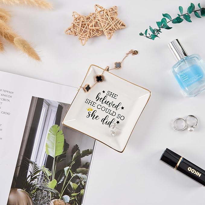 COZITED Congratulations Gifts for Women - She Believed She Could So She Did Trinket Jewelry Dish, High School College Graduation Gifts for Her New Job Gifts Inspirational Spiritual Motivational Gift