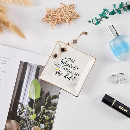 COZITED Congratulations Gifts for Women - She Believed She Could So She Did Trinket Jewelry Dish, High School College Graduation Gifts for Her New Job Gifts Inspirational Spiritual Motivational Gift