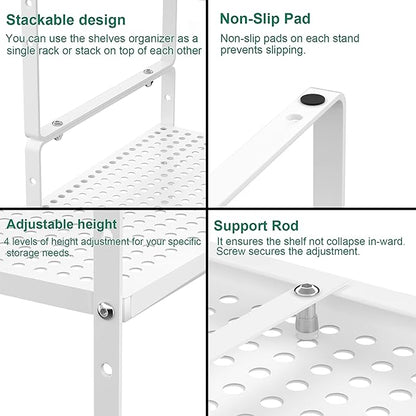 Redrubbit Expandable Cabinet Storage Shelf, Adjustable Height Steel Metal Kitchen Counter Organizers Shelves Spice Rack for Kitchen Pantry Bathroom Cupboard Desk Home Office, White-1 Pack