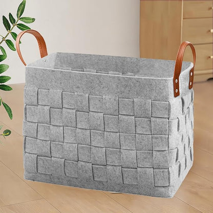 boldmonkey Blankets Basket 16.5 " x13 x13 , Large Storage Baskets for Organizing Rectangular, Living Room Dog Toy Bin for Dirty Clothes, Pillows, Towel-Light Gray