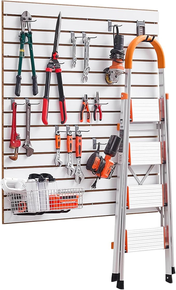 VEVOR Slat Wall Paneling, 4 x 4 ft, MDF Garage Slatwall with Modular Design, White Slat Wall Easy-to-Install Adjustable Slatwall Panel with Coupling Structure & DIY Cutting, Fits for Storage & Display