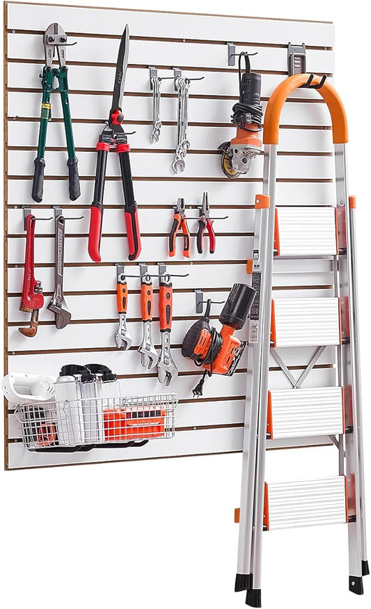 VEVOR Slat Wall Paneling, 4 x 4 ft, MDF Garage Slatwall with Modular Design, White Slat Wall Easy-to-Install Adjustable Slatwall Panel with Coupling Structure & DIY Cutting, Fits for Storage & Display