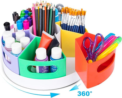 Art Supply Organizer, Extra Large 360° Pencil Caddy with 7 Removable Compartments for Kids, Rainbow Stationary Marker Organizer for Home, School, and Classroom