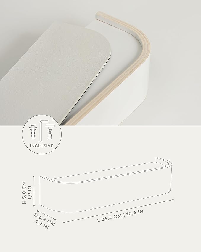 Kazai.® Key Holder 'Toke' | Minimalist Key Hook Design from Berlin | Modern Key Holder Wall Mount with Wooden Shelf | Key Rack for Wall as Entryway Organizer | White