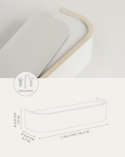 Kazai.® Key Holder 'Toke' | Minimalist Key Hook Design from Berlin | Modern Key Holder Wall Mount with Wooden Shelf | Key Rack for Wall as Entryway Organizer | White