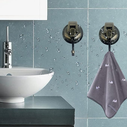 YSSILADI Heavy Duty Vacuum Suction Shower Hooks - Glass Suction Cup Bathroom Robe Hooks, Reusable, No Hole Punched - Bronze, 4 Pack