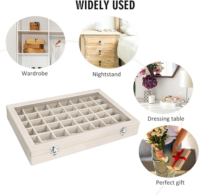 Velvet Jewelry Tray 48 Compartments Jewelry Display Organizer with Transparent Cover Rings, Earrings, Necklaces, Pendants Storage Box for Girls, Wives, Mothers, Women