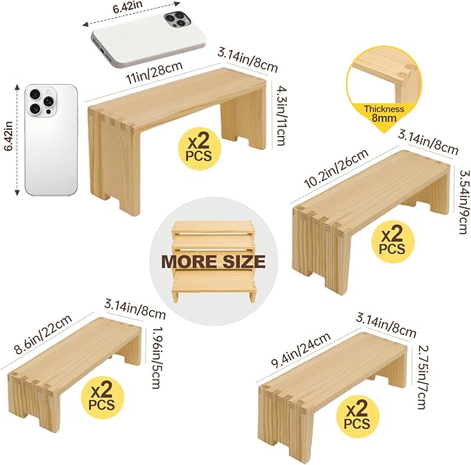 2 Set 8Pcs Large Display Riser Wood Risers Wooden Cupcake Display Stand 4Tiered Racks Perfume Display Dessert Food Stands for Vendors Event Party