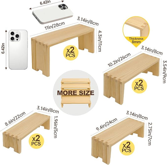 2 Set 8Pcs Large Display Riser Wood Risers Wooden Cupcake Display Stand 4Tiered Racks Perfume Display Dessert Food Stands for Vendors Event Party